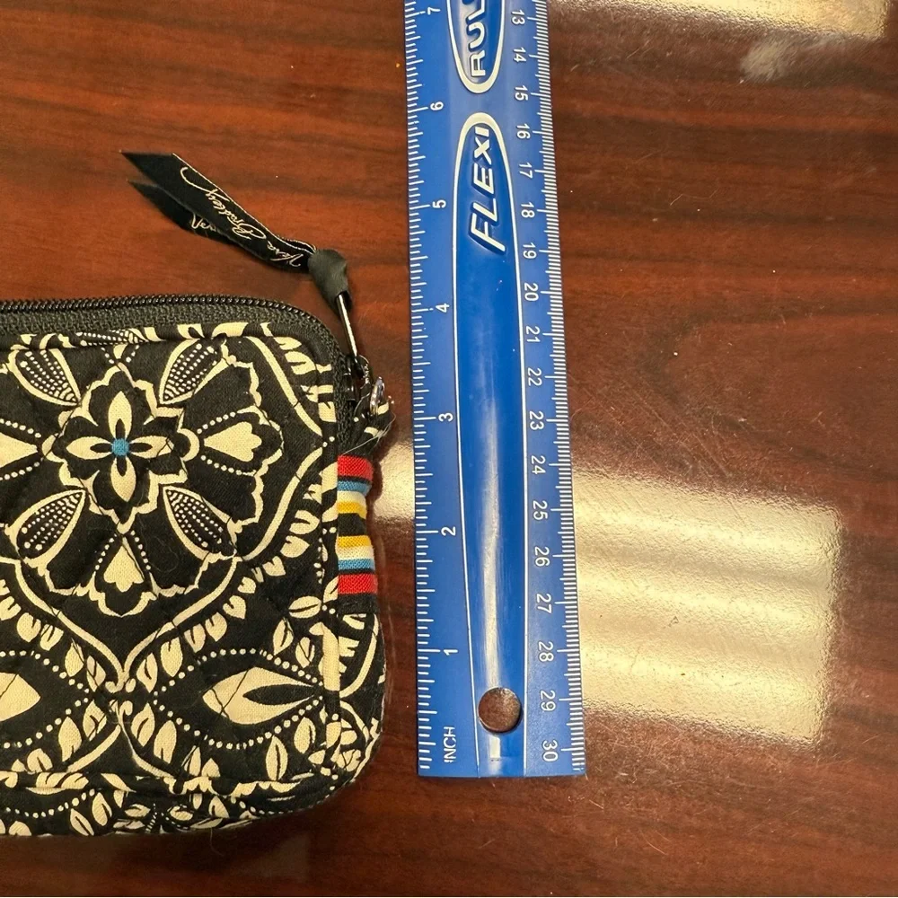 Vera Bradley Wristlet Black White Floral Zip Wallet Pouch Striped Accent